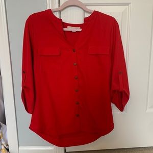 Red Long-Sleeved Blouse